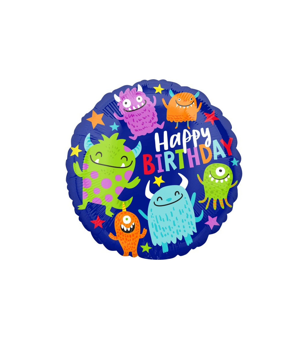 Fóliový balónek Happy Birthday s příšerkami