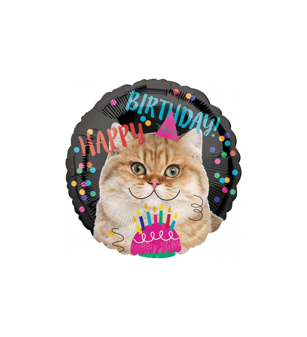 Balónek Happy Birthday - kočka
