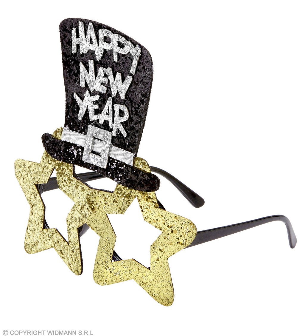 Brýle s kloboukem Happy New Year - zlaté