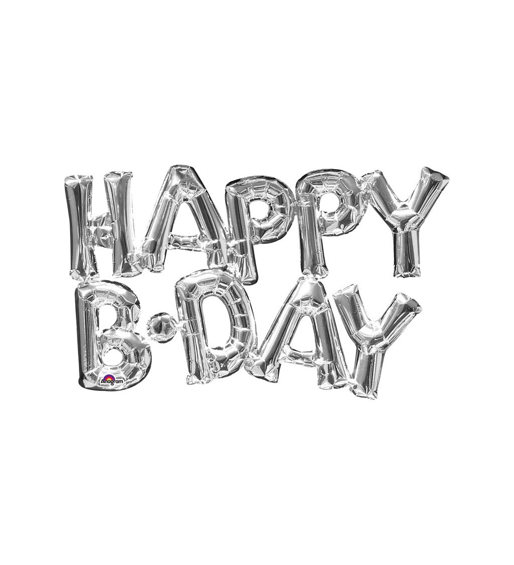 Fóliový balónek Happy Birthday - stříbrný