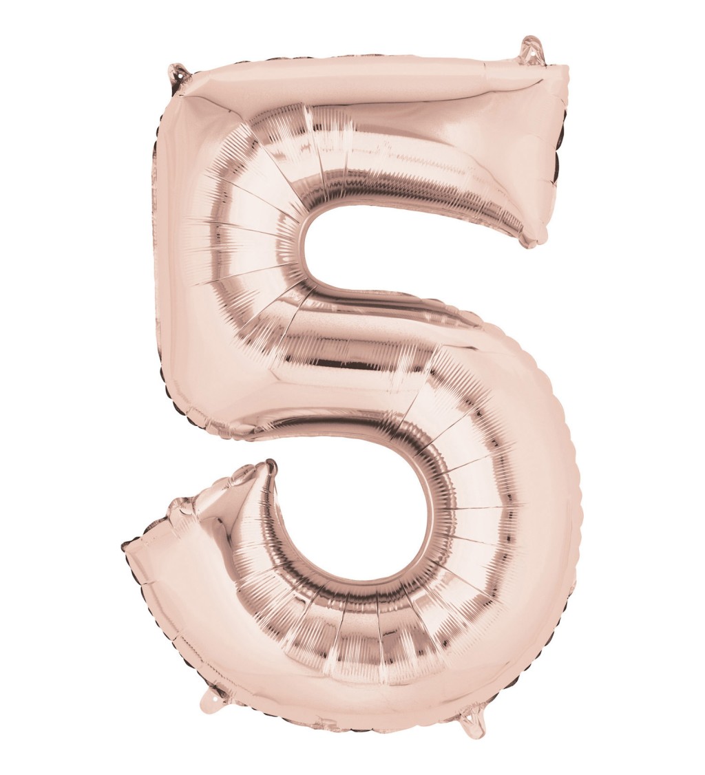 Fóliový balónek 5 - růžovo-zlaté číslo