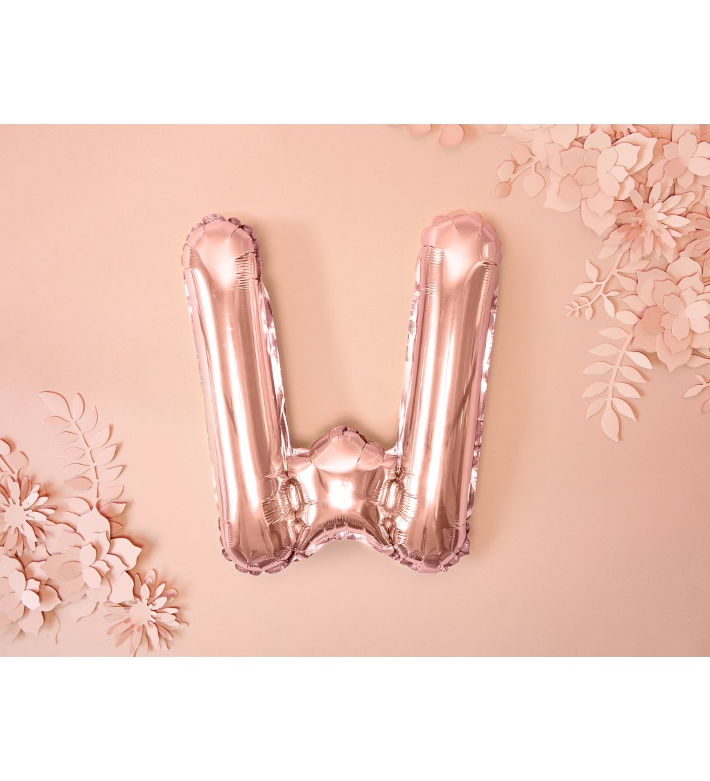 Růžovo-zlatý mini balónek - W