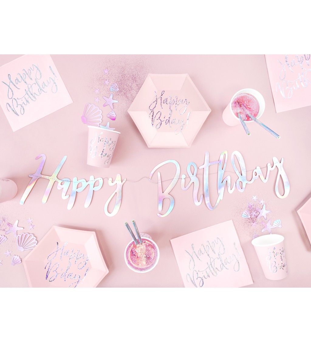 Světle růžové papírové kelímky - Happy Birthday