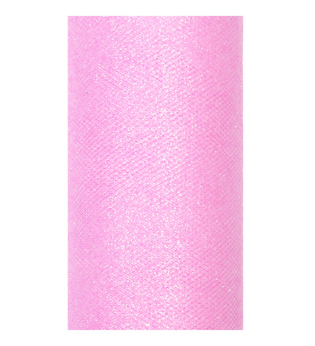 Světle růžový glitrový tyl - dekorace