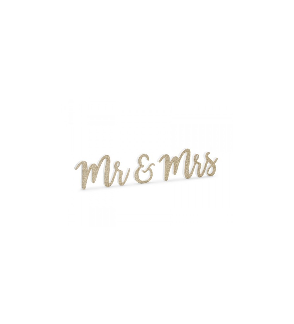 Dřevěný nápis Mr & Mrs - zlatý