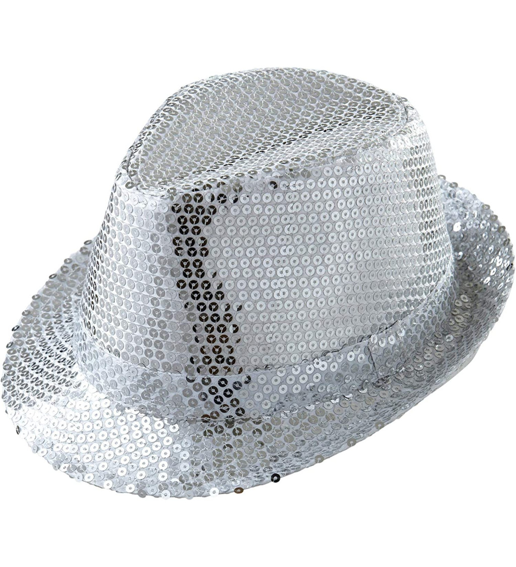 Stříbrný glitrový klobouk - Fedora