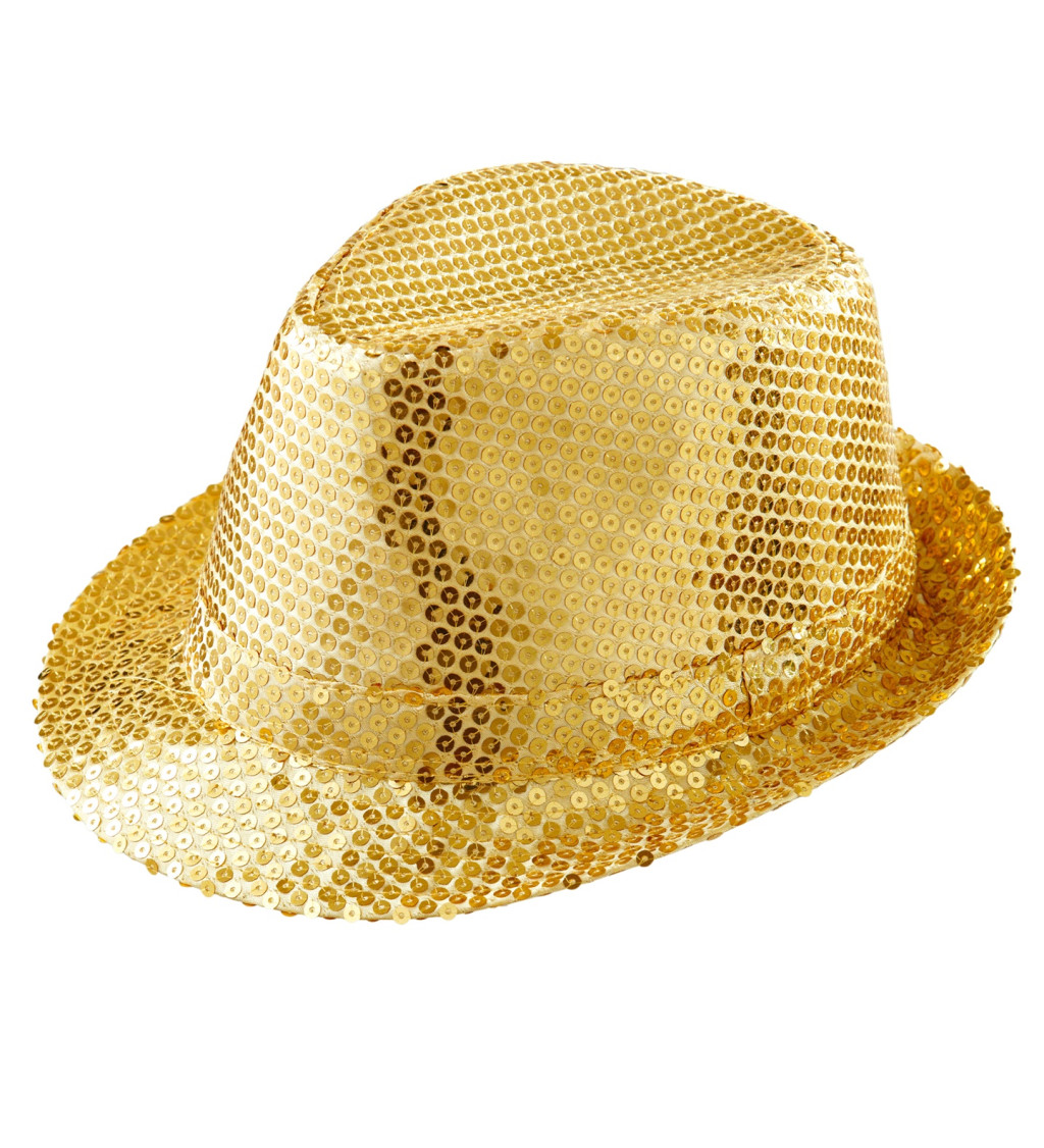 Zlatý glitrový klobouk - Fedora
