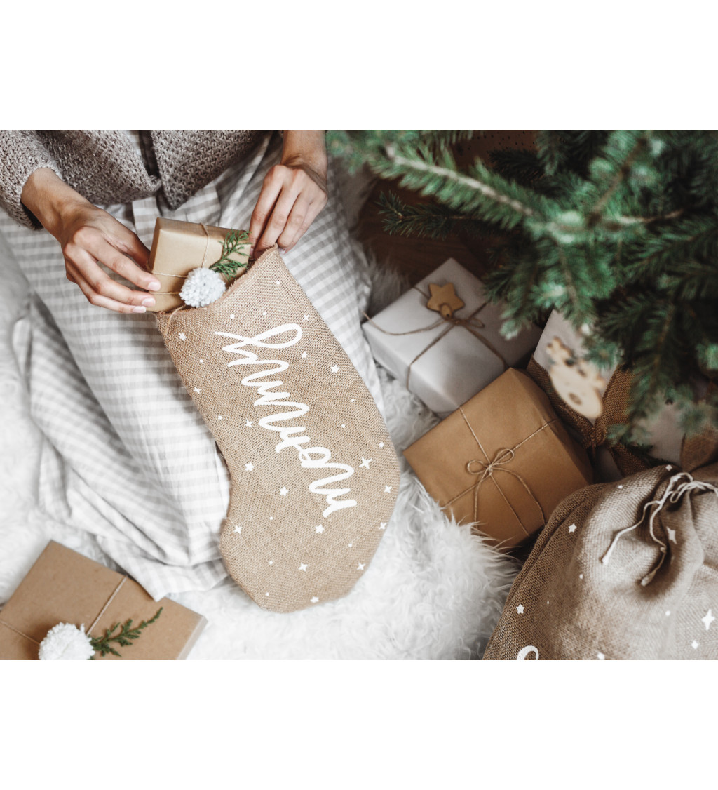 Vánoční hnědá ponožka s nápisem Mommy