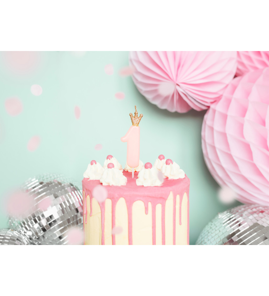 Svíčka dortová - světle růžová 1