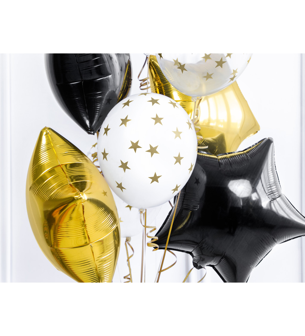 Bílé balónky - zlaté hvězdy - 50 ks