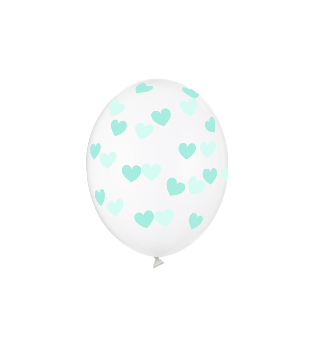 Balónek s potiskem - mintová srdíčka - 6 ks