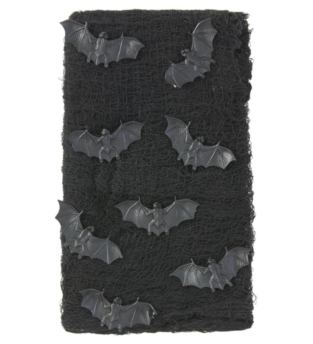 Látka černá s netopýry