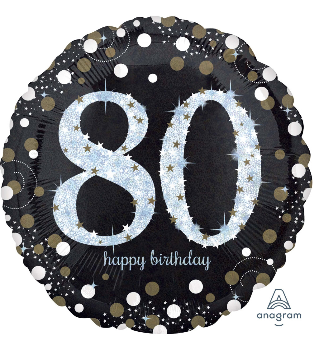 Černý balónek fóliový - 80. narozeniny