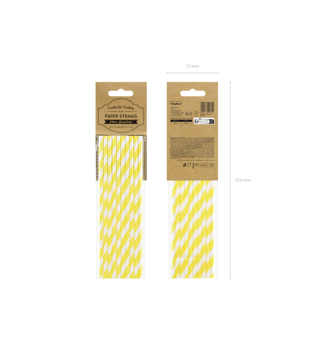 Papírová brčka - žluté pruhy