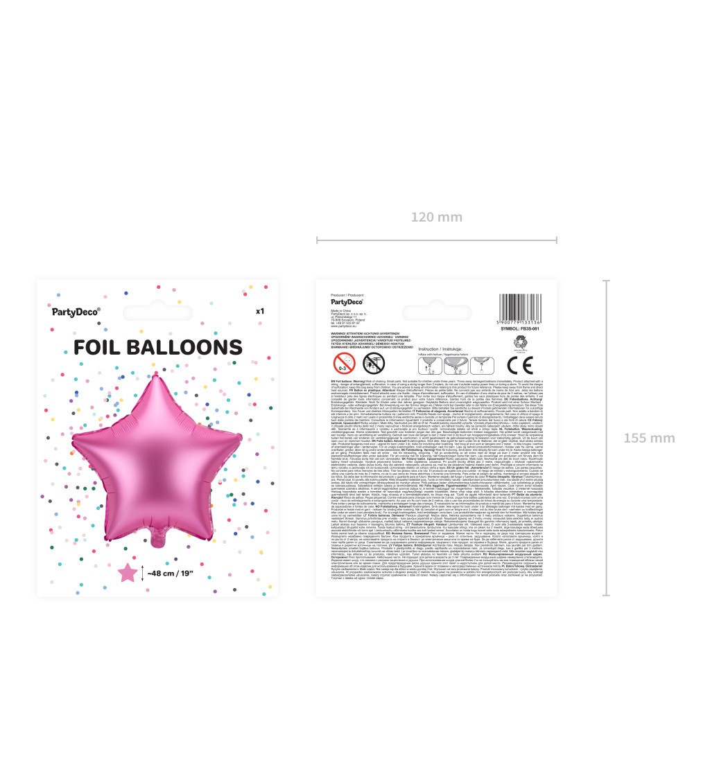 Růžový fóliový balónek - hvězda