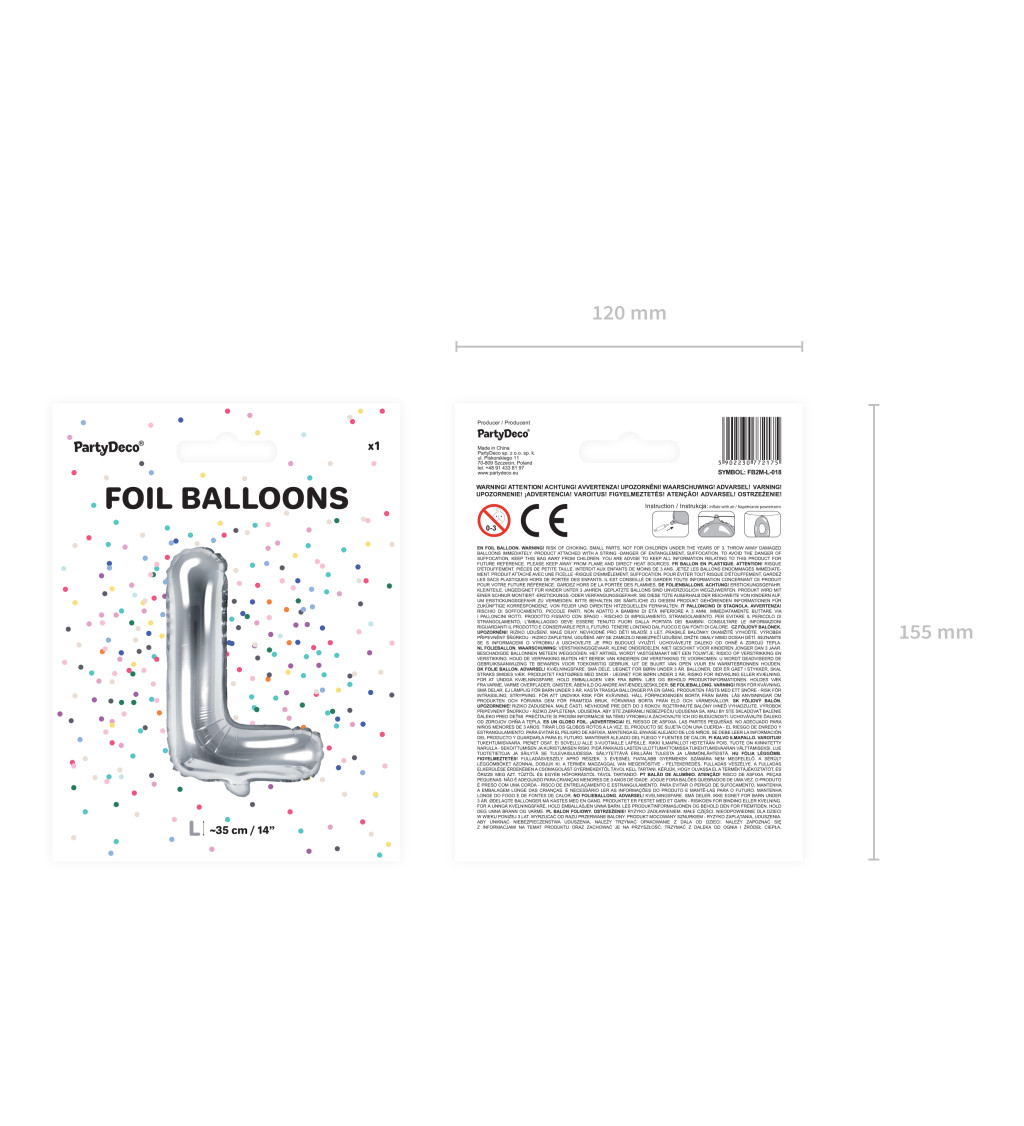 Stříbrný fóliový balónek - písmeno L