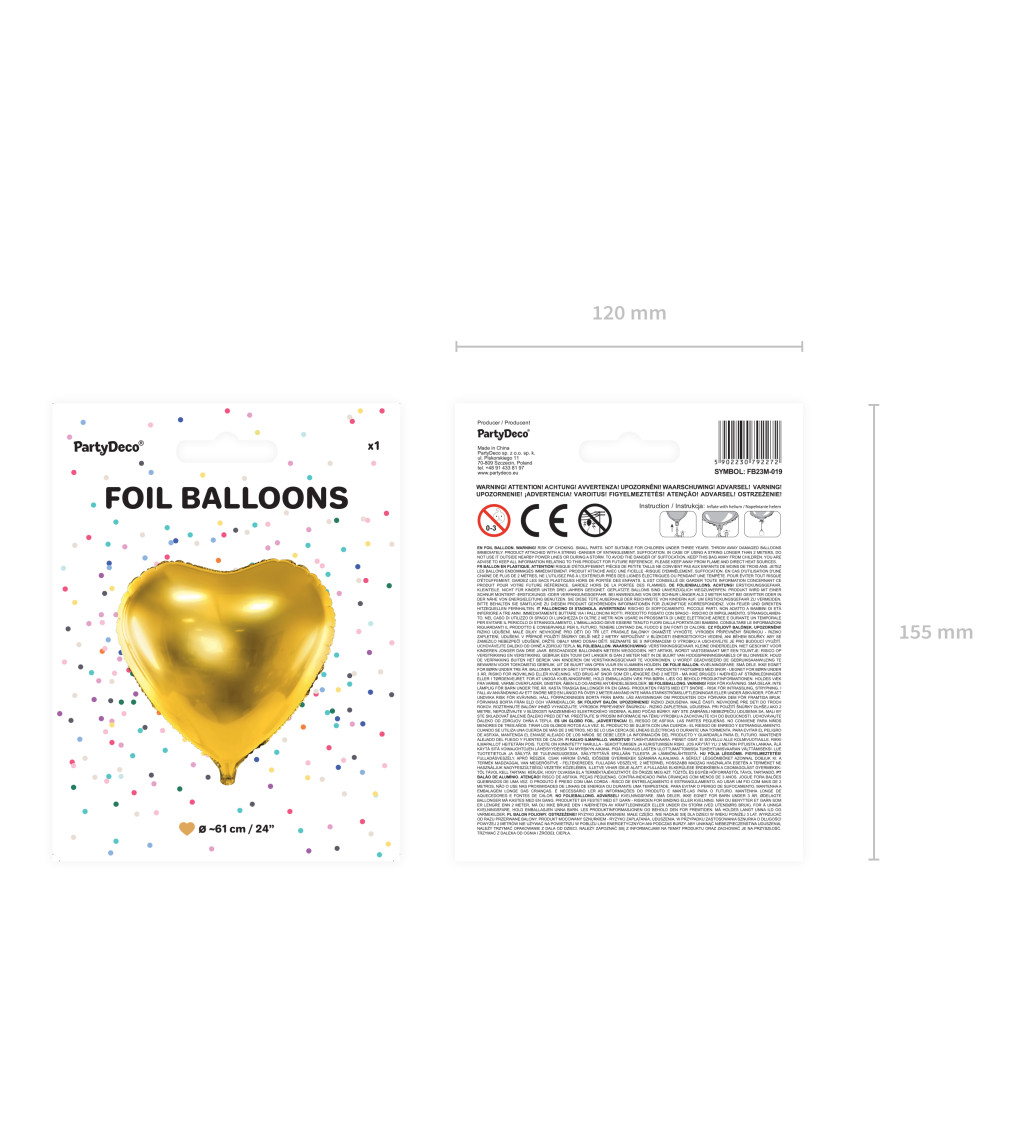 Zlatý fóliový balónek - srdce