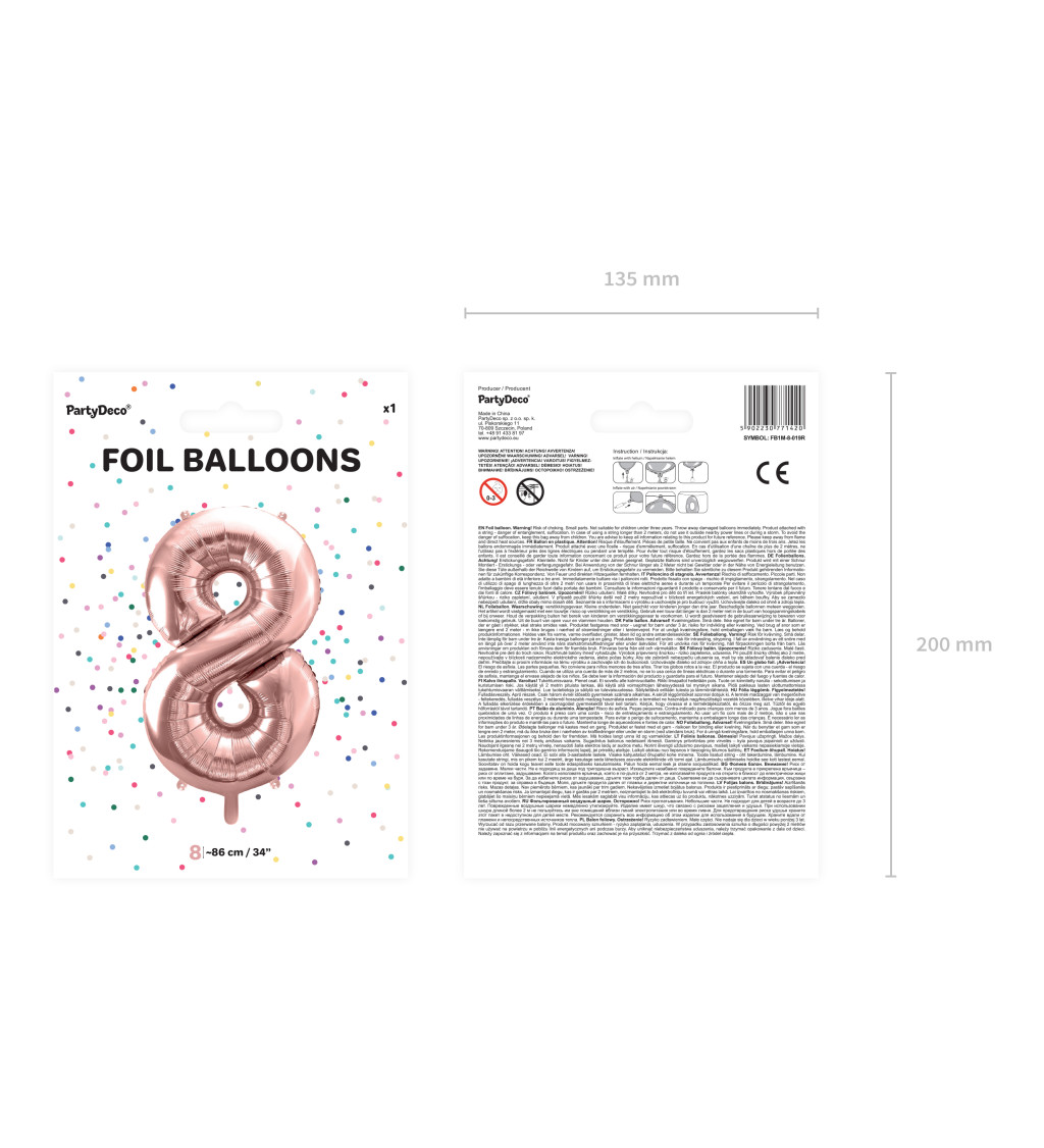 Fóliový balónek rosegold - číslo 8