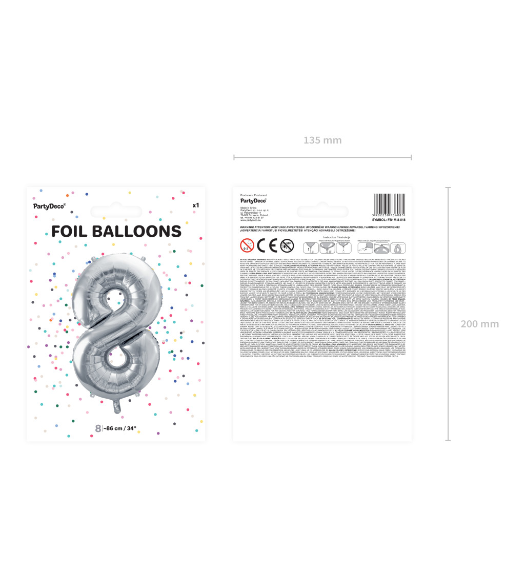 Foliový balonek 8 stříbrný