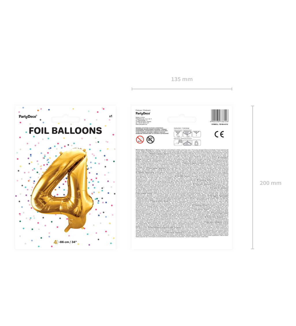Fóliový balónek 4 - zlatý