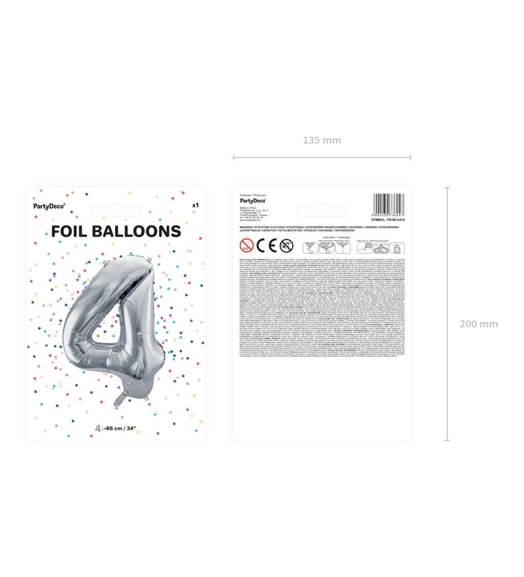 Fóliový balónek 4 - stříbrná