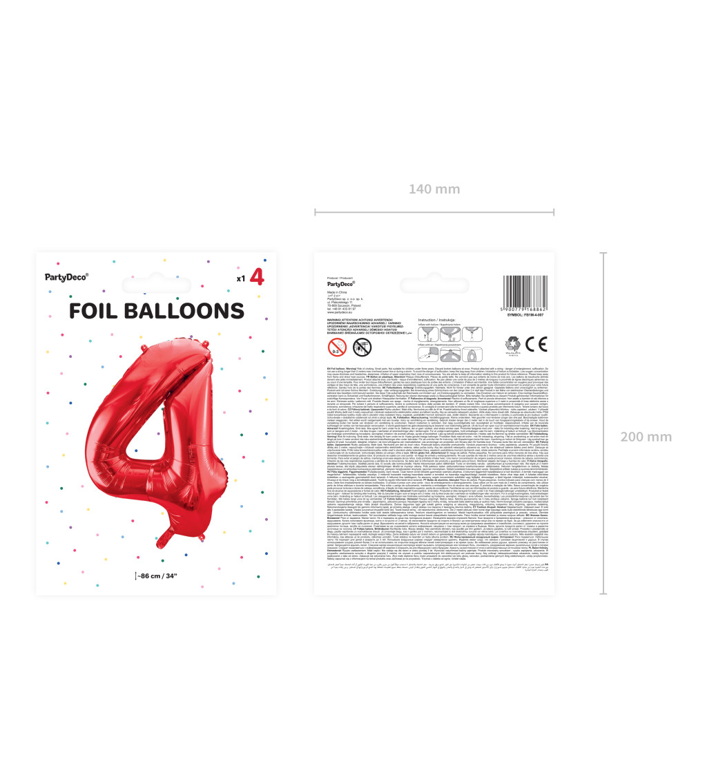 Červený fóliový balónek - číslo 4