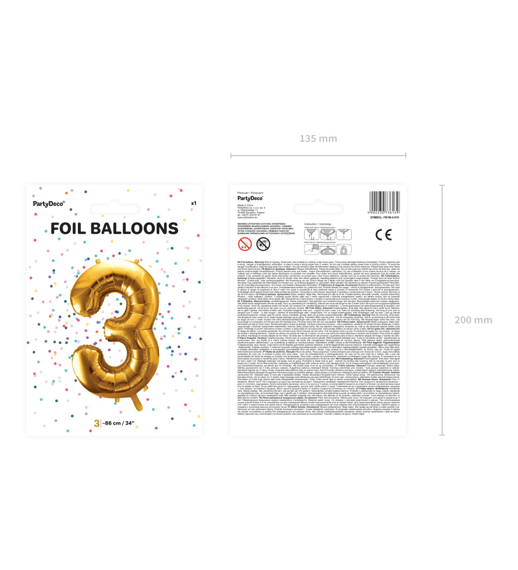 Fóliový balónek 3 - zlatý