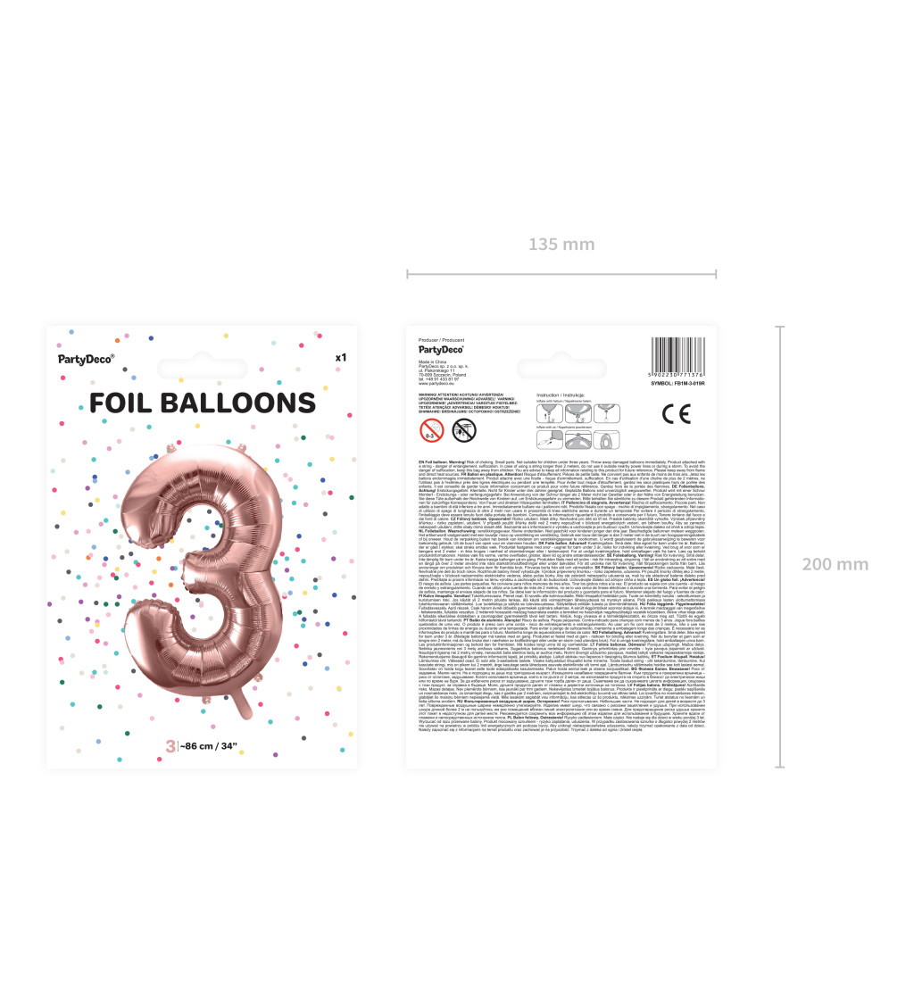 Fóliový balónek 3 - rosegold