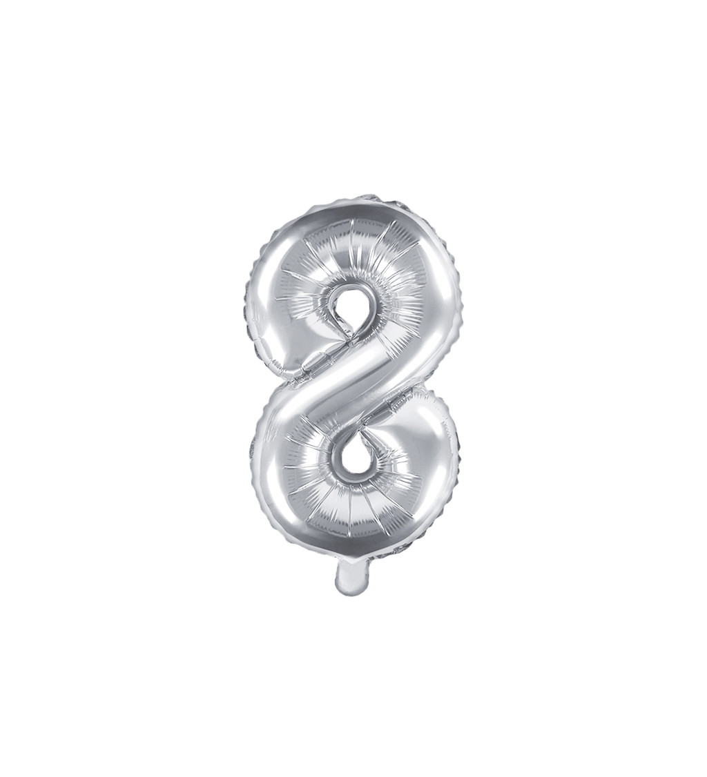 Fóliový balónek číslo 8 -  stříbrný