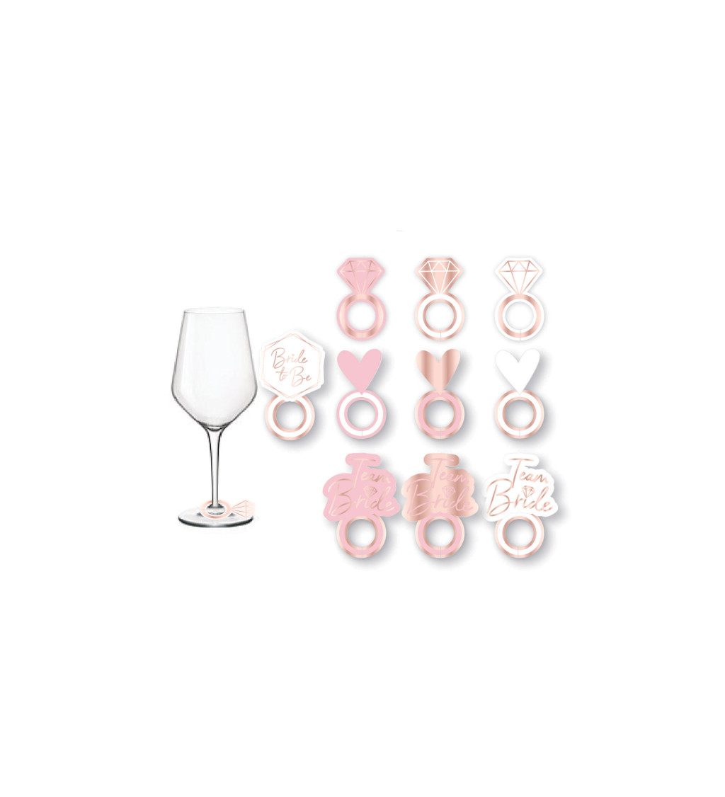 Označení růžové Bride na skleničky