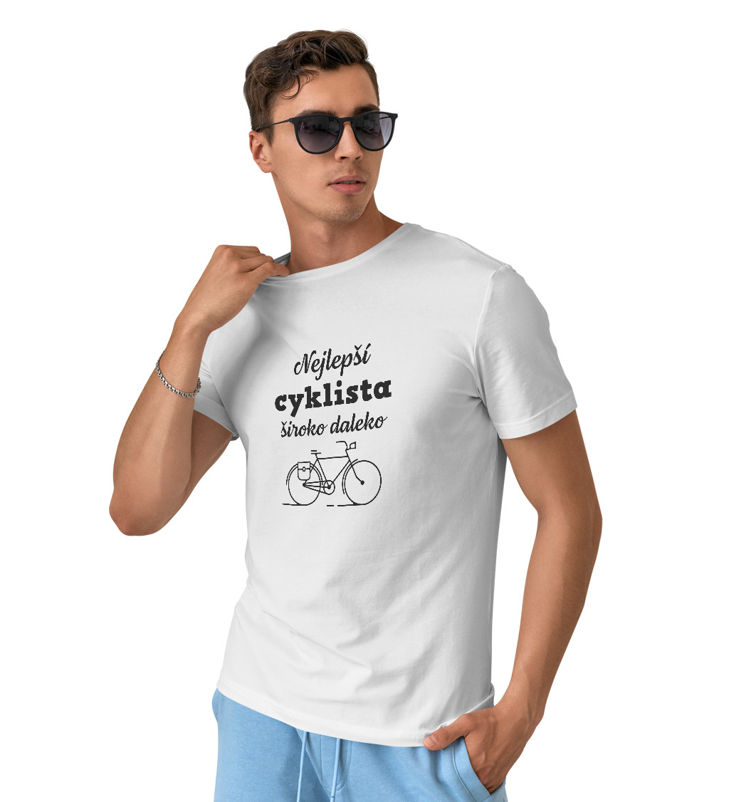 Pánské tričko bílé - Nejlepší cyklista široko daleko