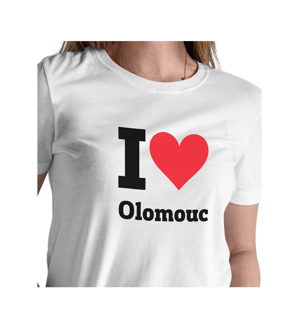 Dámské bílé tričko I love Olomouc