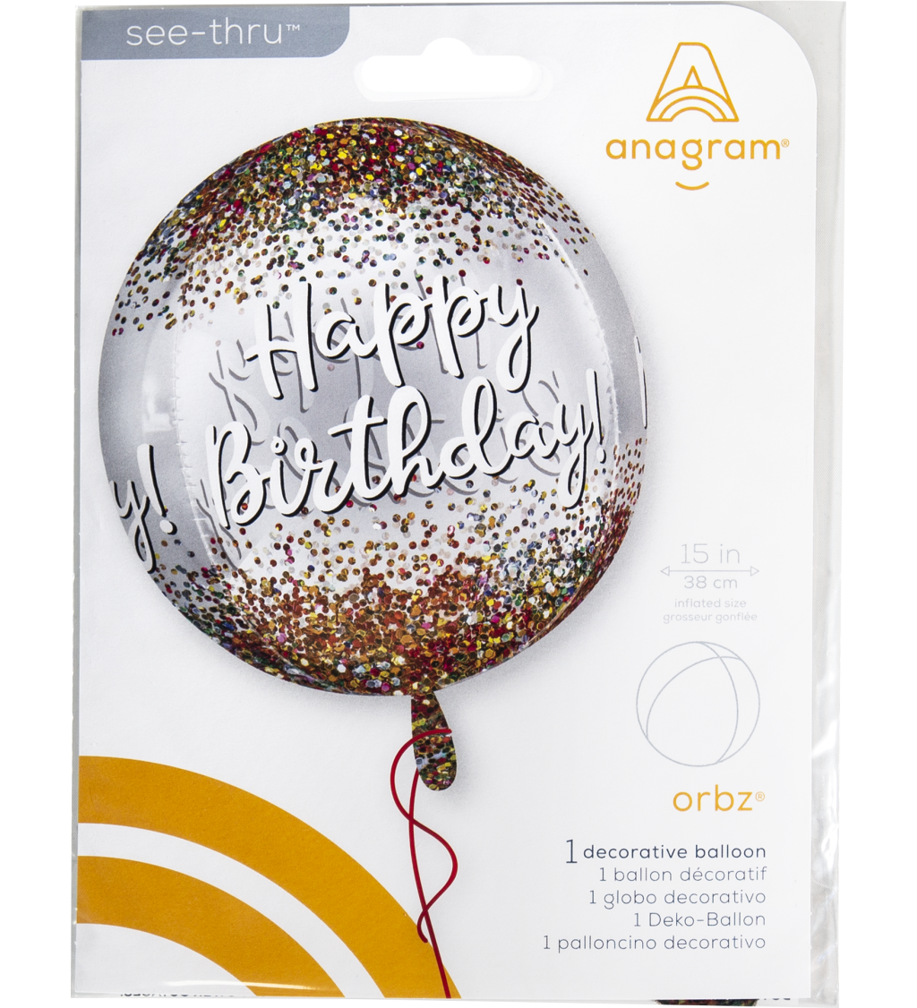 Fóliový balónek Happy Birthday konfety