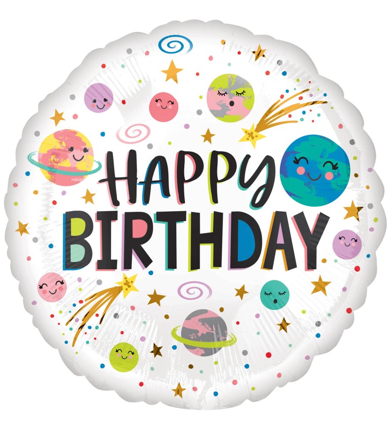 Balónek Happy Birthday - Vesmír