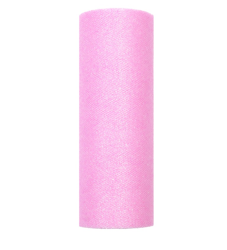 Světle růžový glitrový tyl - dekorace