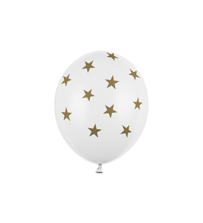 Bílé balónky - zlaté hvězdy - 50 ks