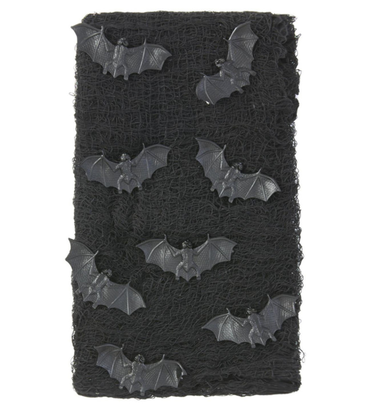 Látka černá s netopýry