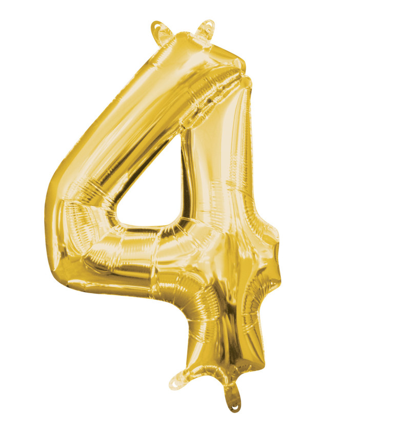 Zlatý fóliový balonek ve tvaru čísla 4