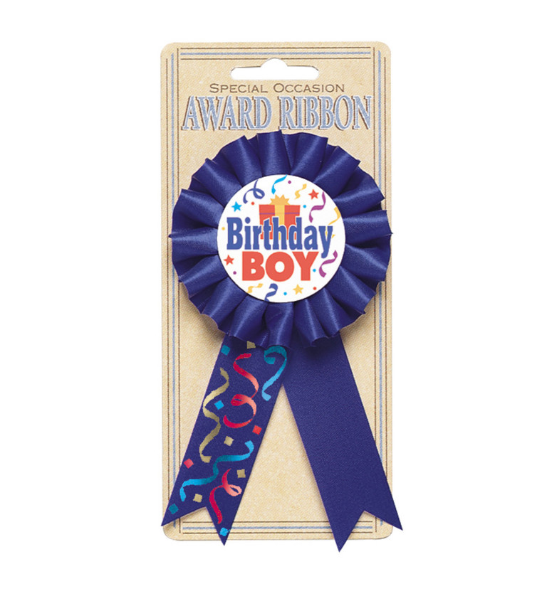 Modrý odznak se stuhou - Birthday boy