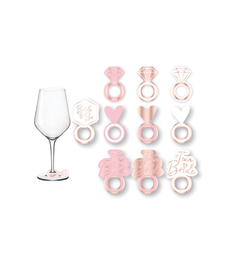 Označení růžové Bride na skleničky