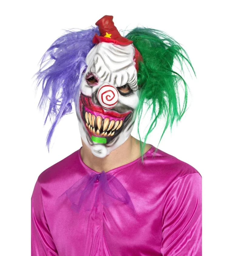 Maska Hrůzný klaun s barevnými vlasy