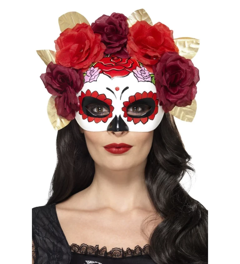 Maska Day of the Dead s rudými růžemi