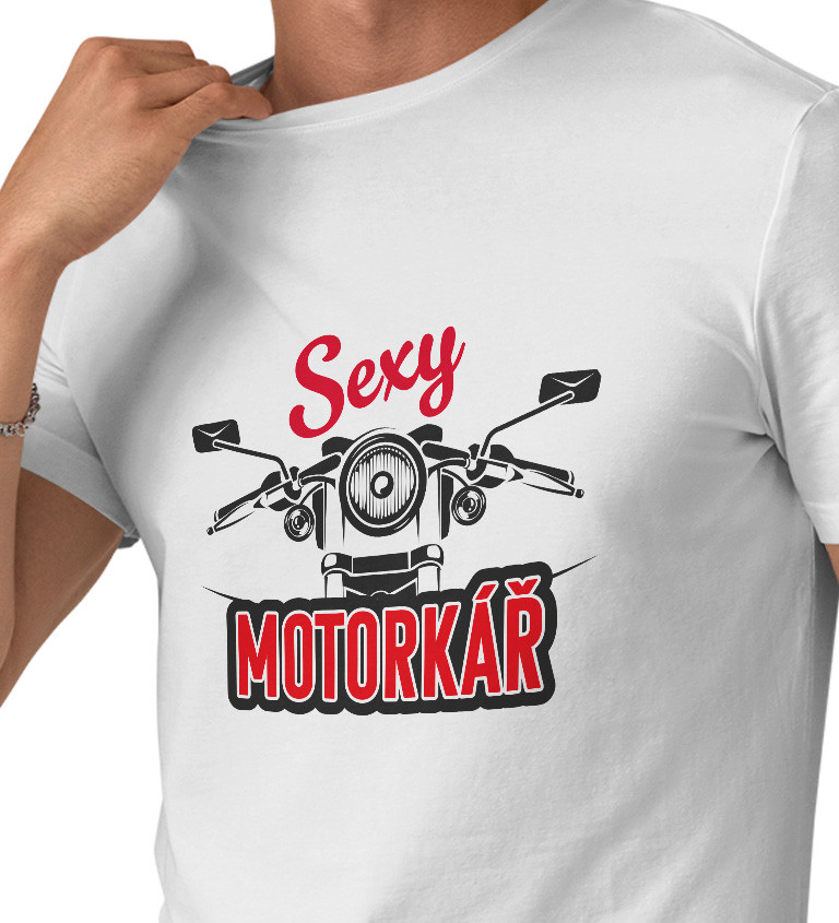 Pánské tričko bílé - Sexy motorkář