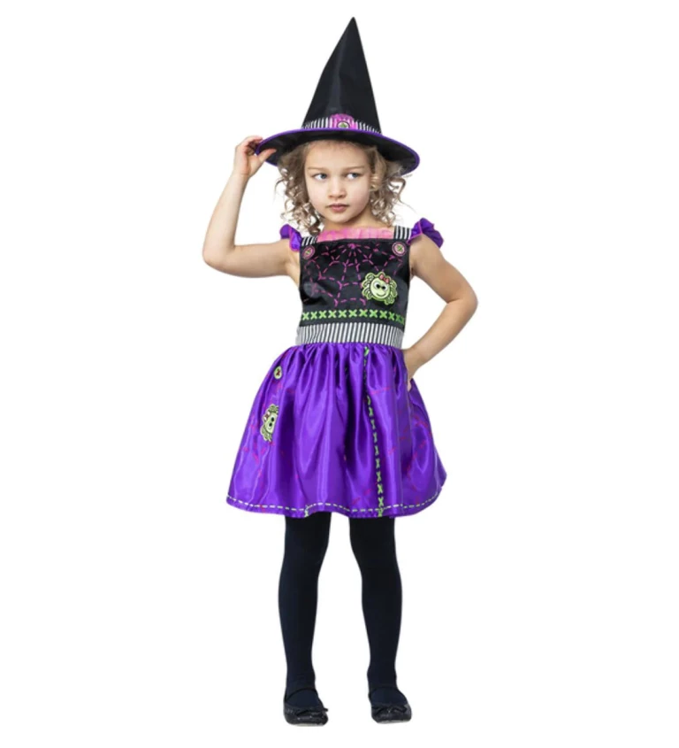 Fialová čarodějka dívčí kostým